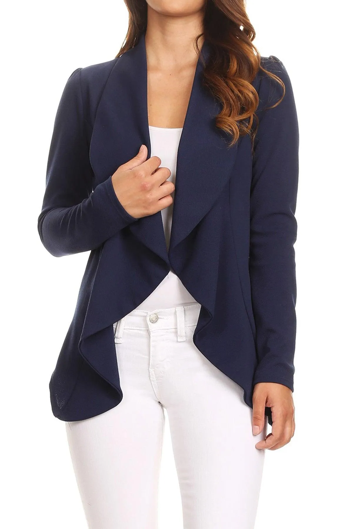 Women's Casual Solid Long Sleeve Loose Fit Open Blazer Jacket Made in USA