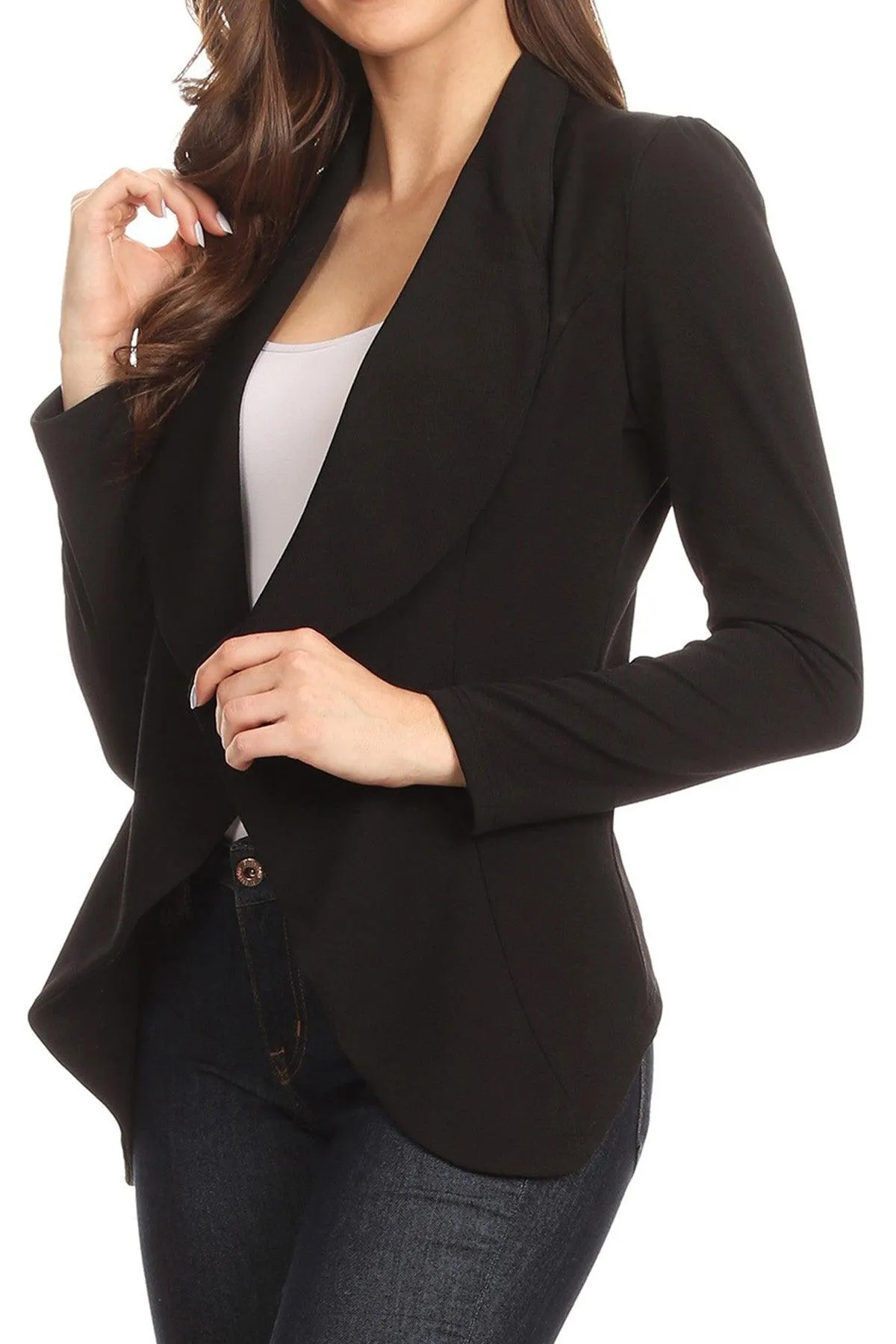 Women's Casual Solid Long Sleeve Loose Fit Open Blazer Jacket Made in USA