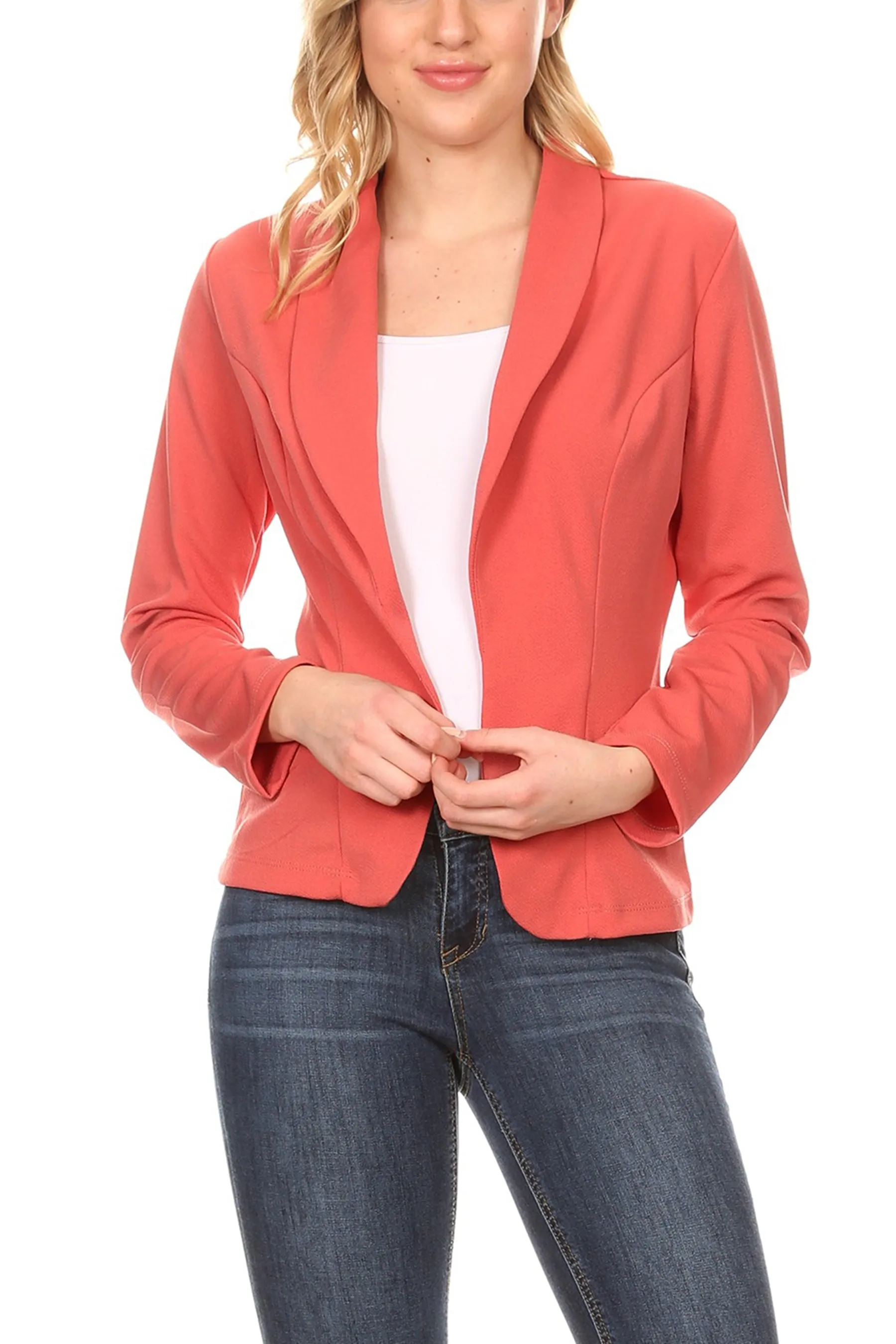 Women's Chic Long Sleeve Fitted Open Blazer Jacket for Casual Office Elegance