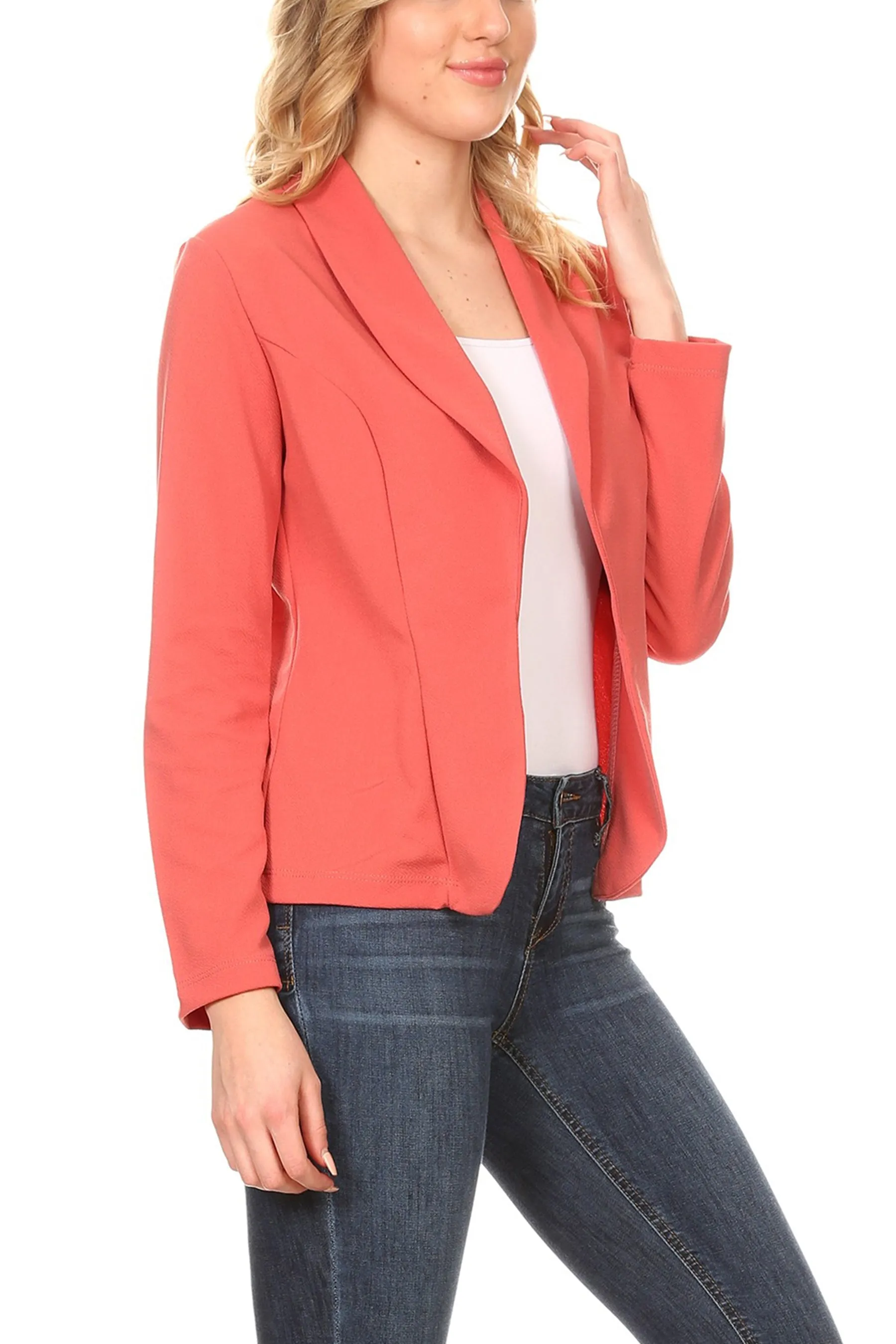 Women's Chic Long Sleeve Fitted Open Blazer Jacket for Casual Office Elegance