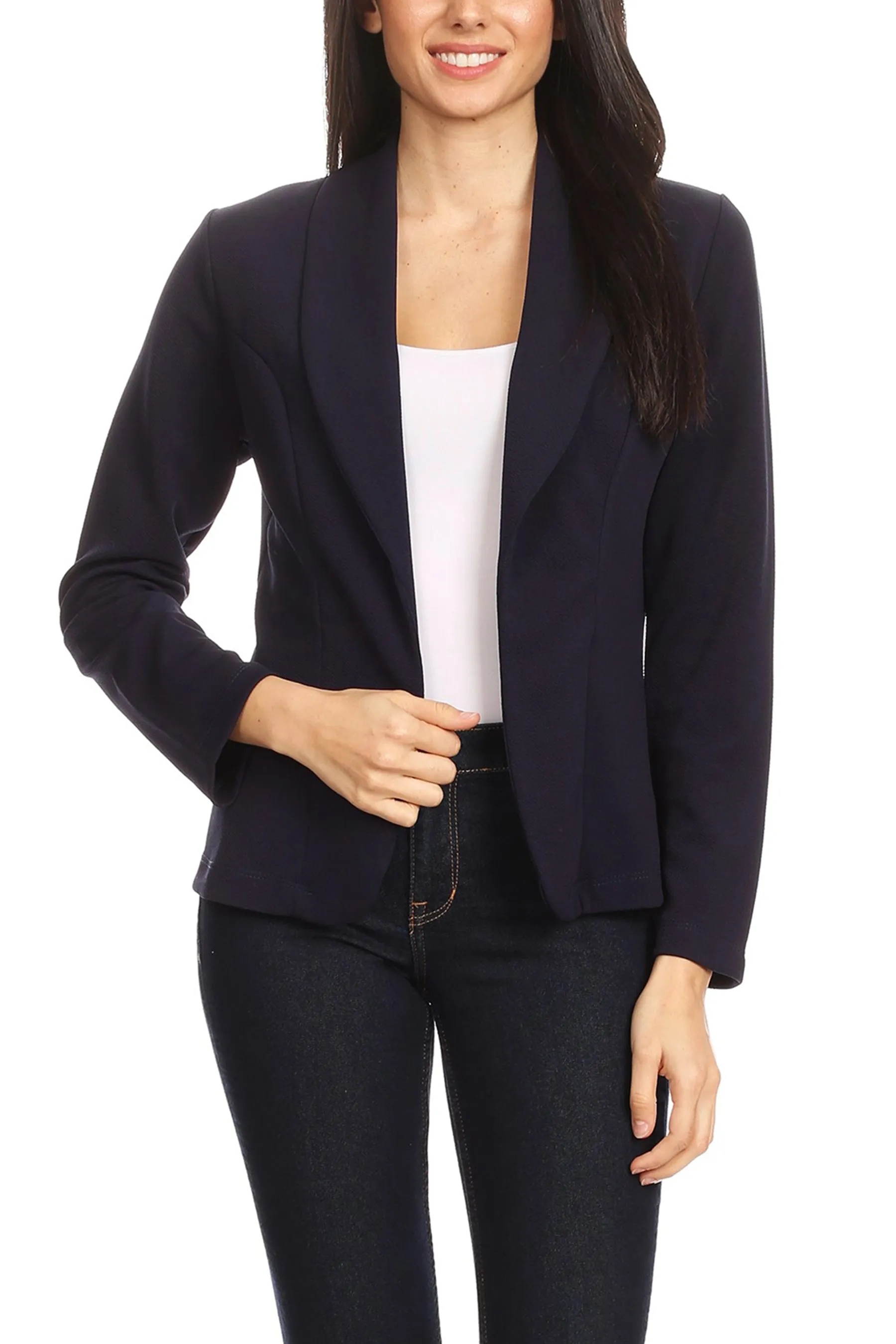 Women's Chic Long Sleeve Fitted Open Blazer Jacket for Casual Office Elegance