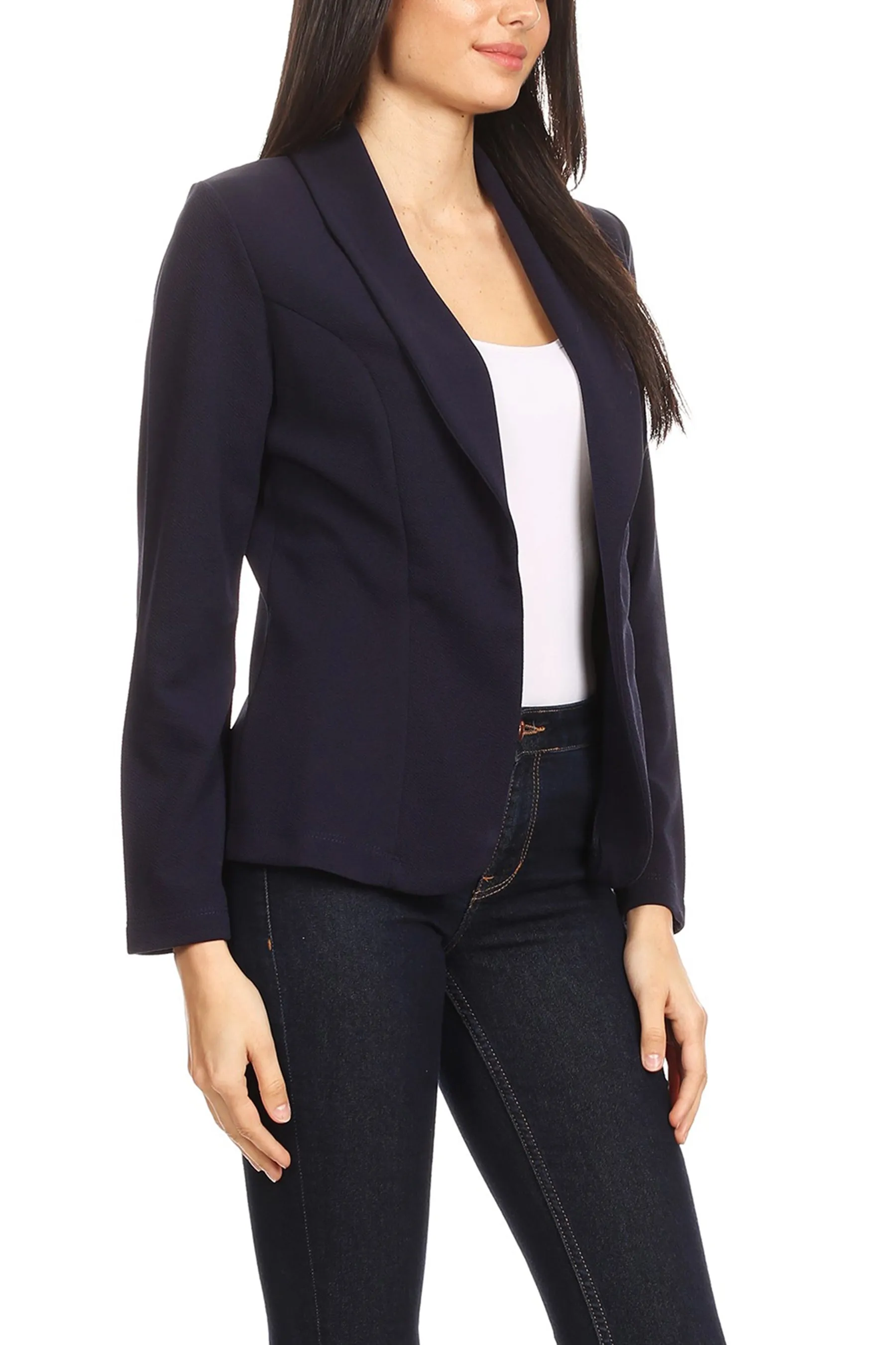 Women's Chic Long Sleeve Fitted Open Blazer Jacket for Casual Office Elegance