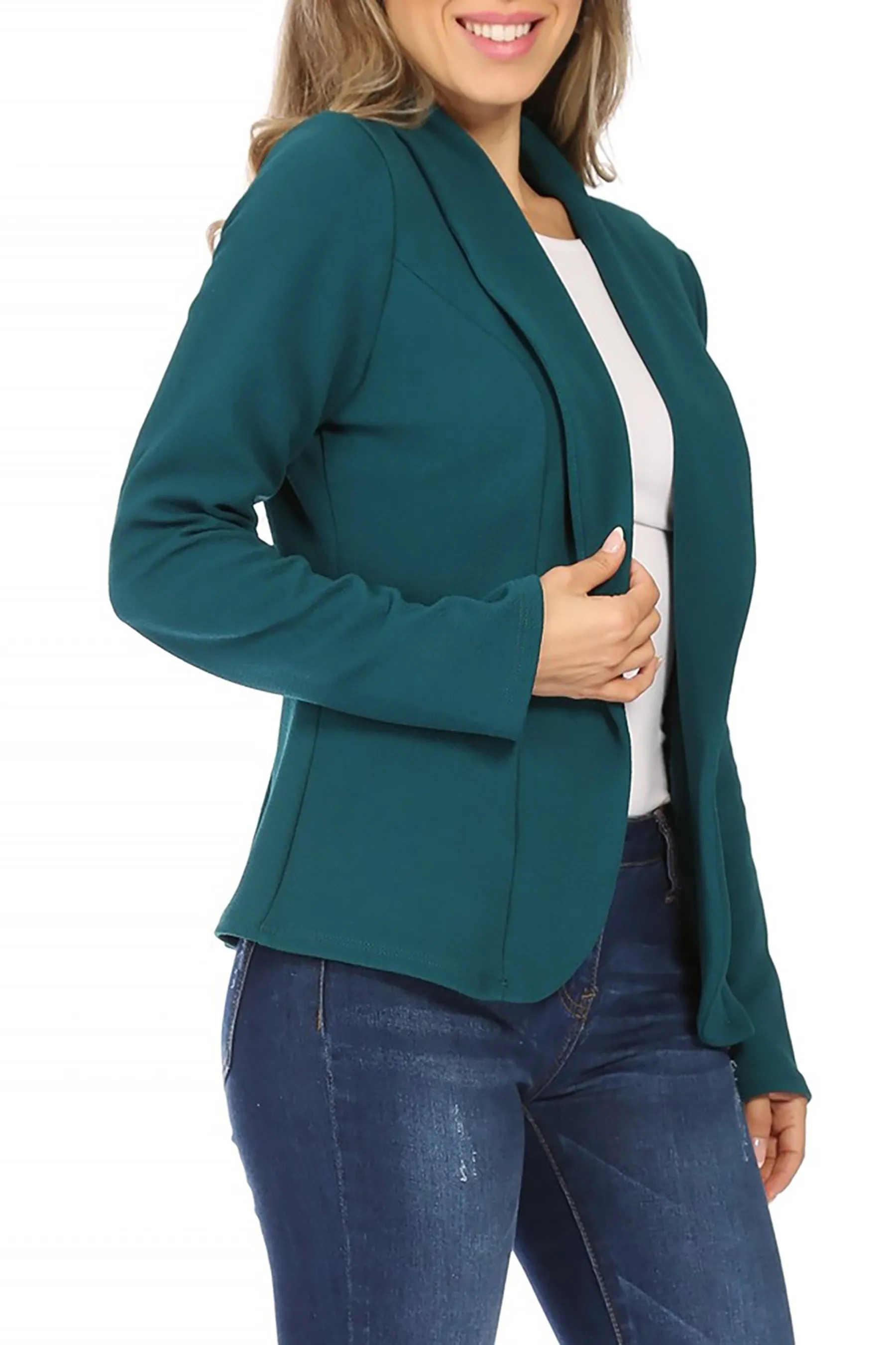 Women's Chic Long Sleeve Fitted Open Blazer Jacket for Casual Office Elegance