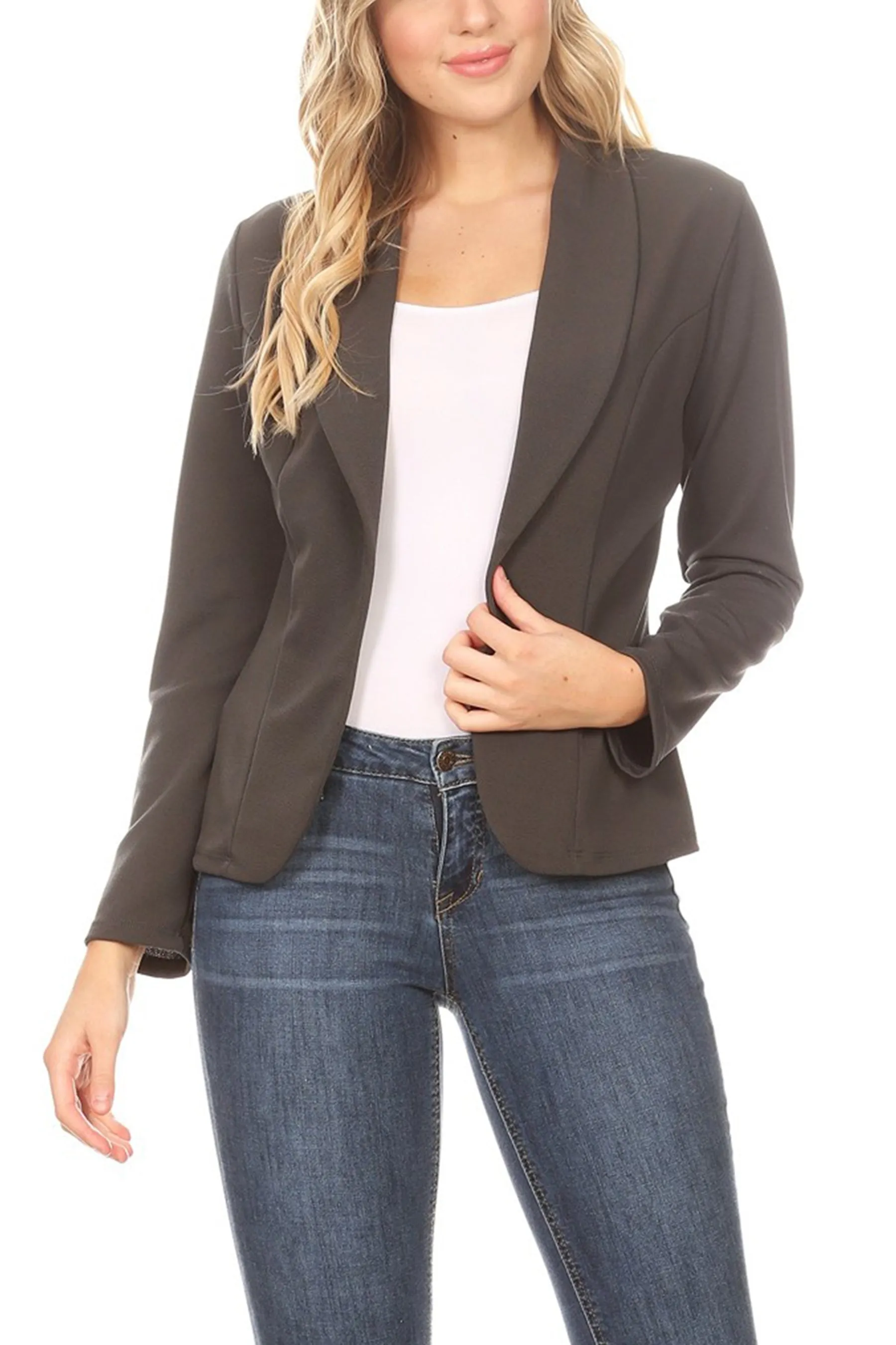 Women's Chic Long Sleeve Fitted Open Blazer Jacket for Casual Office Elegance