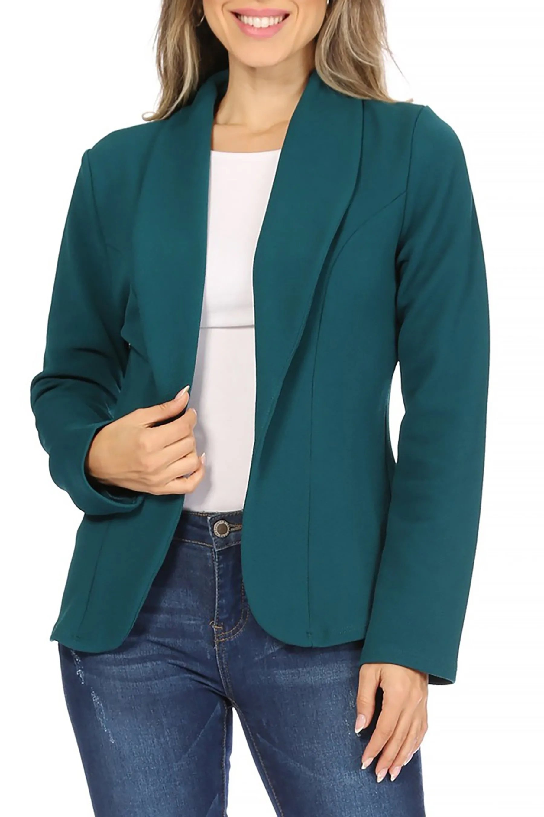 Women's Chic Long Sleeve Fitted Open Blazer Jacket for Casual Office Elegance