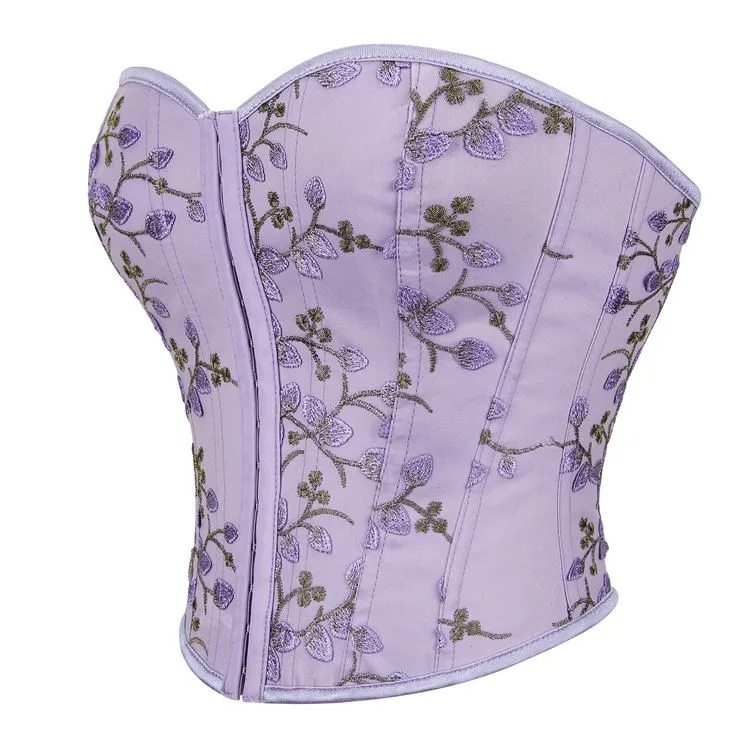 Women's Embroidered Floral Bustier Strapless Boned Overbust Corset Top