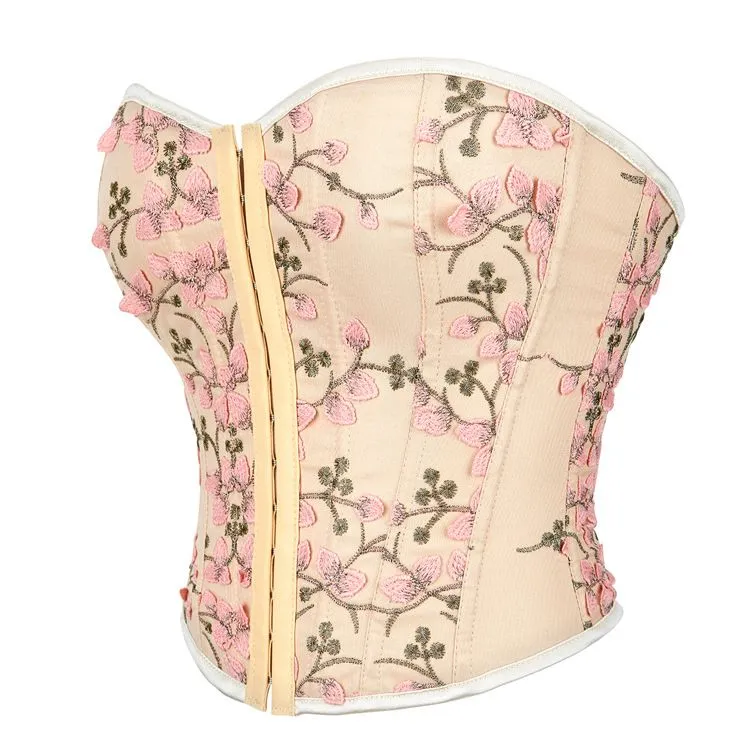 Women's Embroidered Floral Bustier Strapless Boned Overbust Corset Top