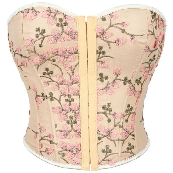 Women's Embroidered Floral Bustier Strapless Boned Overbust Corset Top