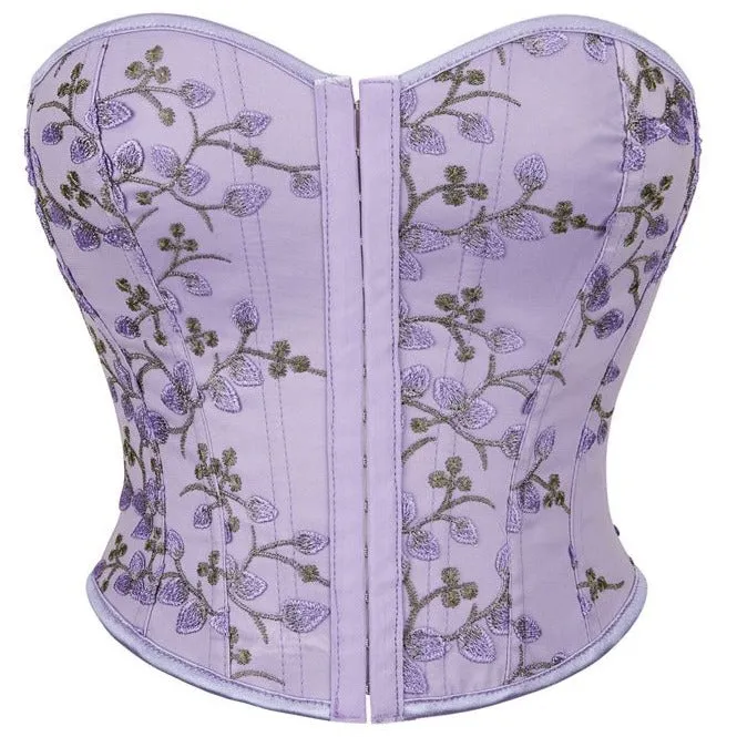 Women's Embroidered Floral Bustier Strapless Boned Overbust Corset Top