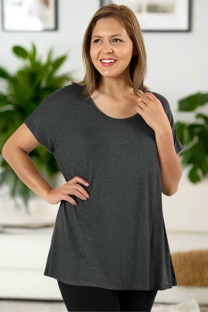 Womens Short Sleeve Top, Soft Solid Gray Shirt, Sizes S/M/L, Gray