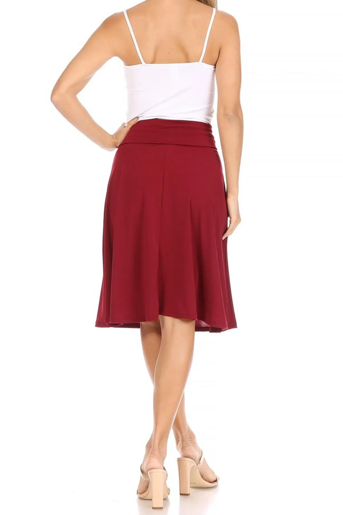 Women's Solid Flare A-line Midi Skirt with Elastic Waistband (Pack of 2)