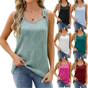 Women's Vest With Metal Button Design Fashion Solid Color Round Neck Sleeveless T-shirt Summer Tank Tops Womens Clothing