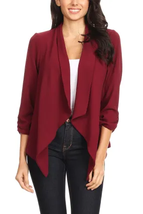 Women's Woven Casual Relaxed Fit Open Front Blazer Jacket