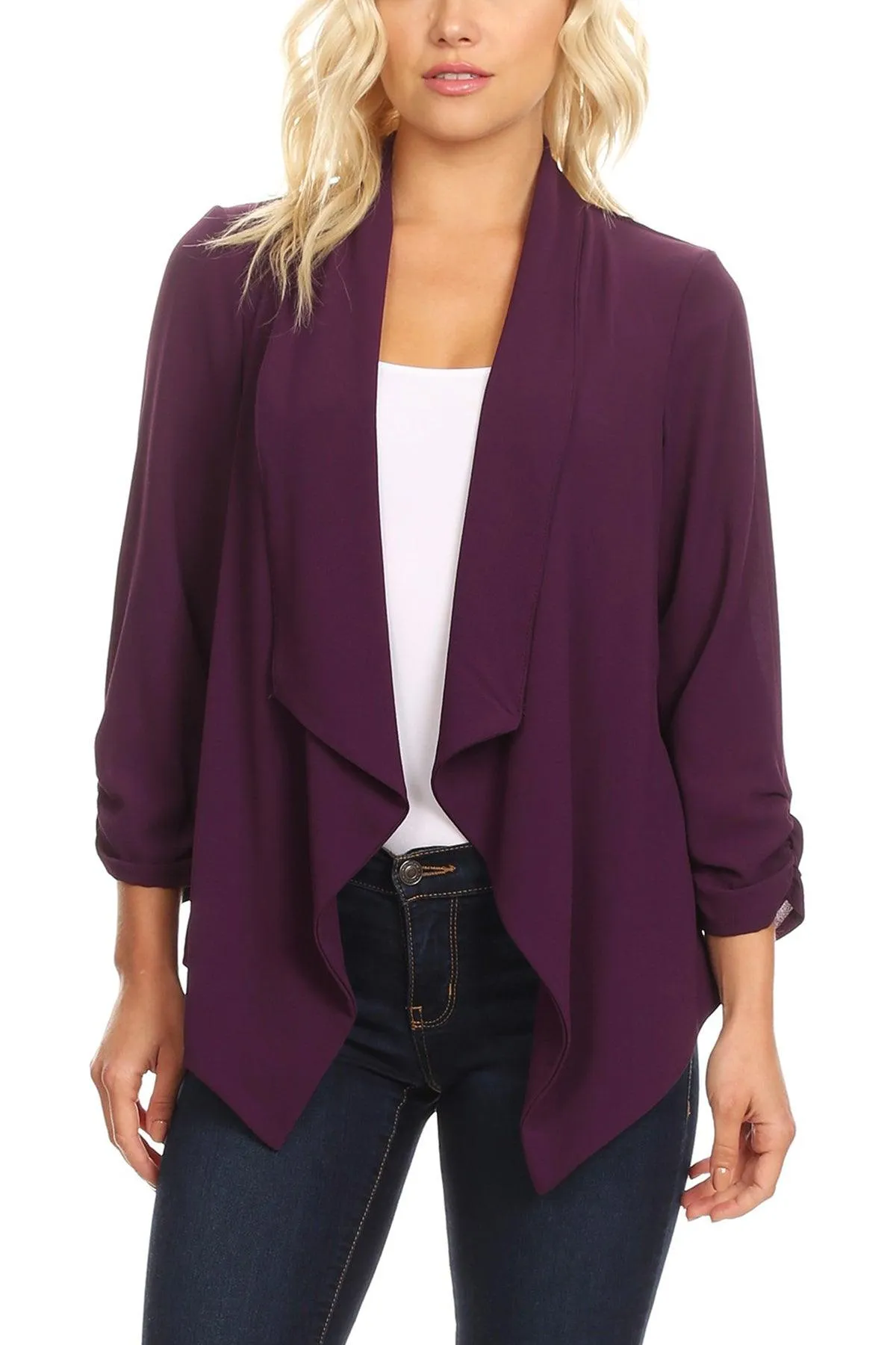 Women's Woven Casual Relaxed Fit Open Front Blazer Jacket