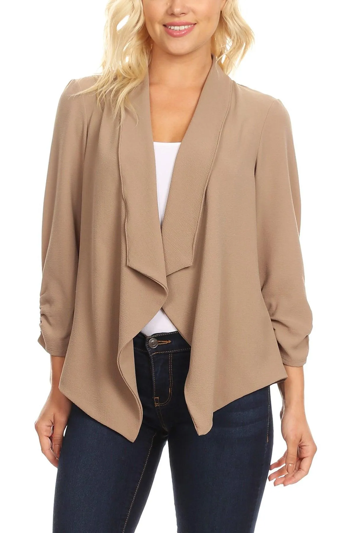 Women's Woven Casual Relaxed Fit Open Front Blazer Jacket