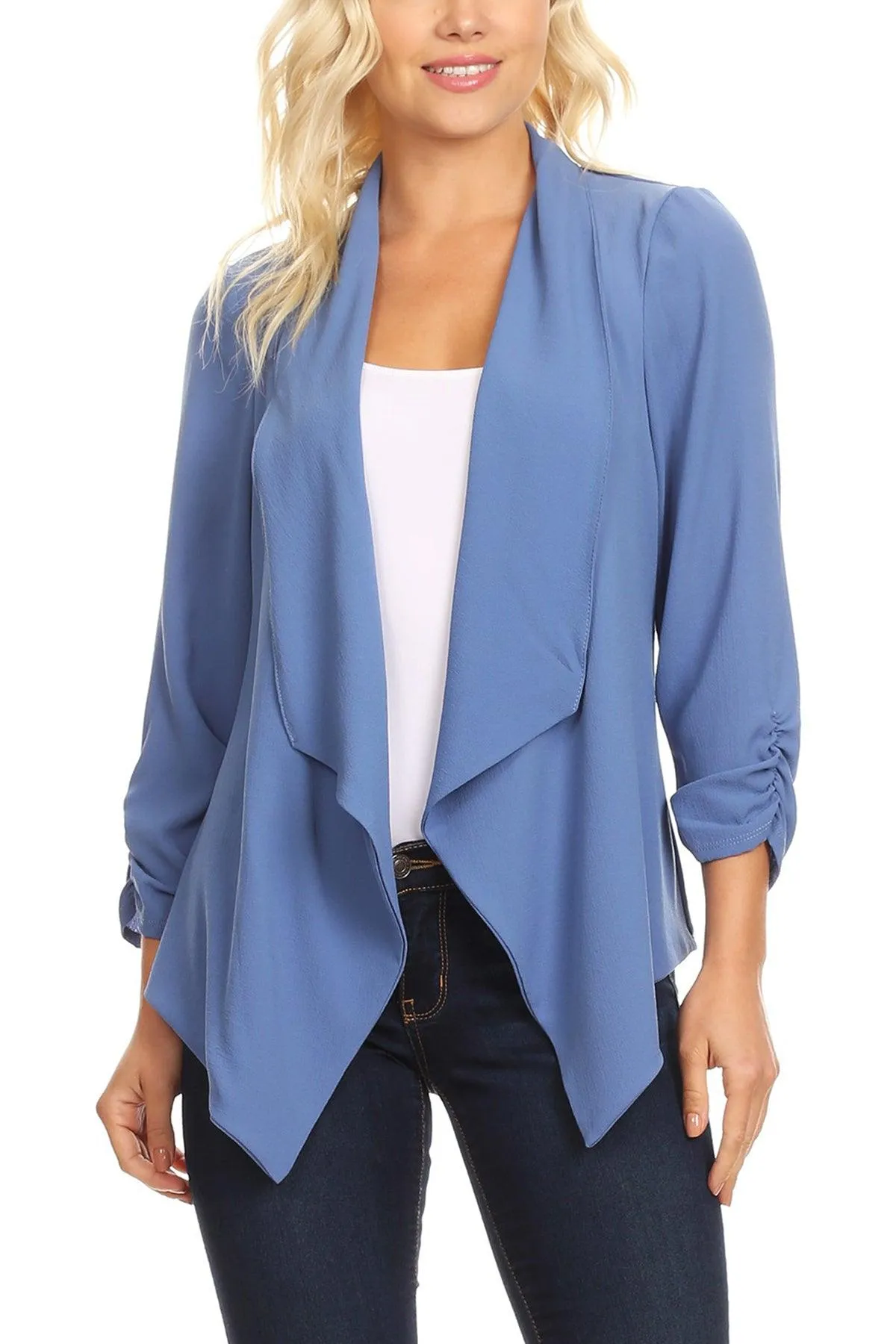 Women's Woven Casual Relaxed Fit Open Front Blazer Jacket