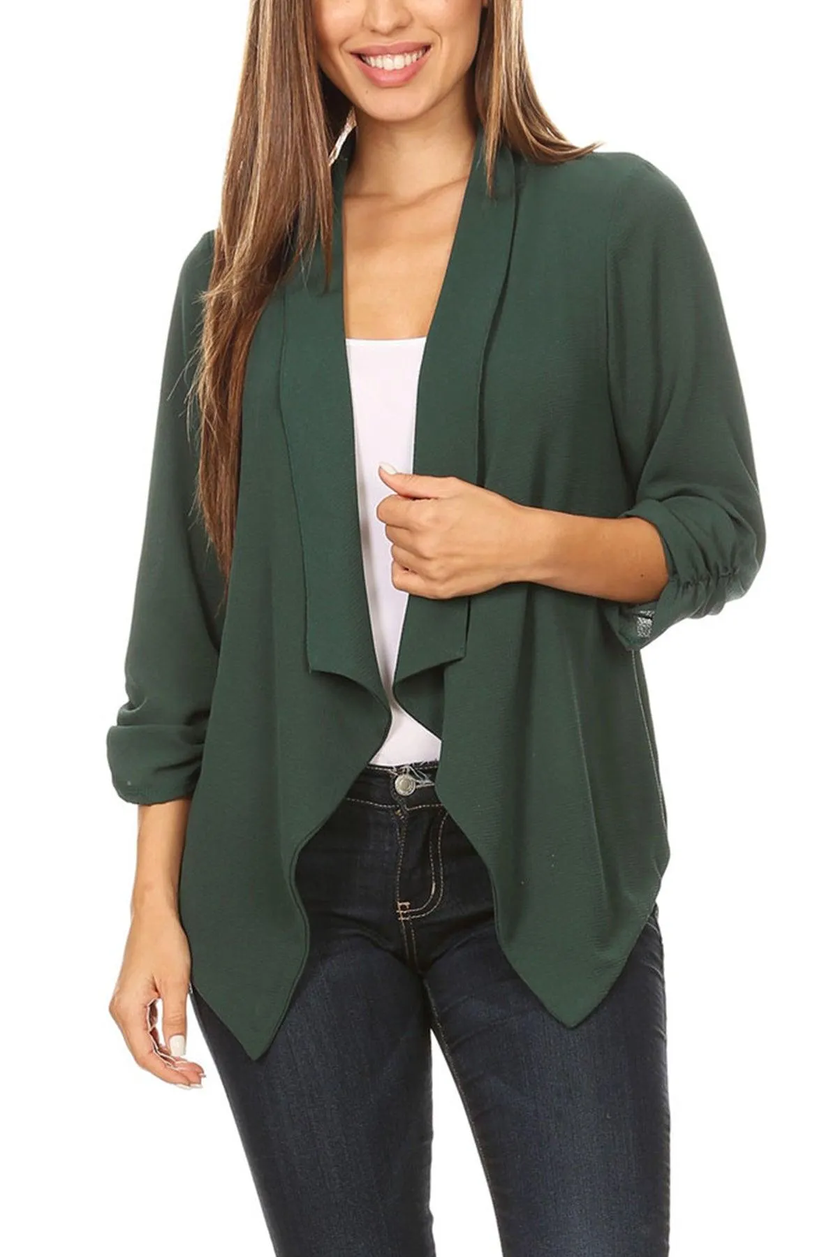 Women's Woven Casual Relaxed Fit Open Front Blazer Jacket