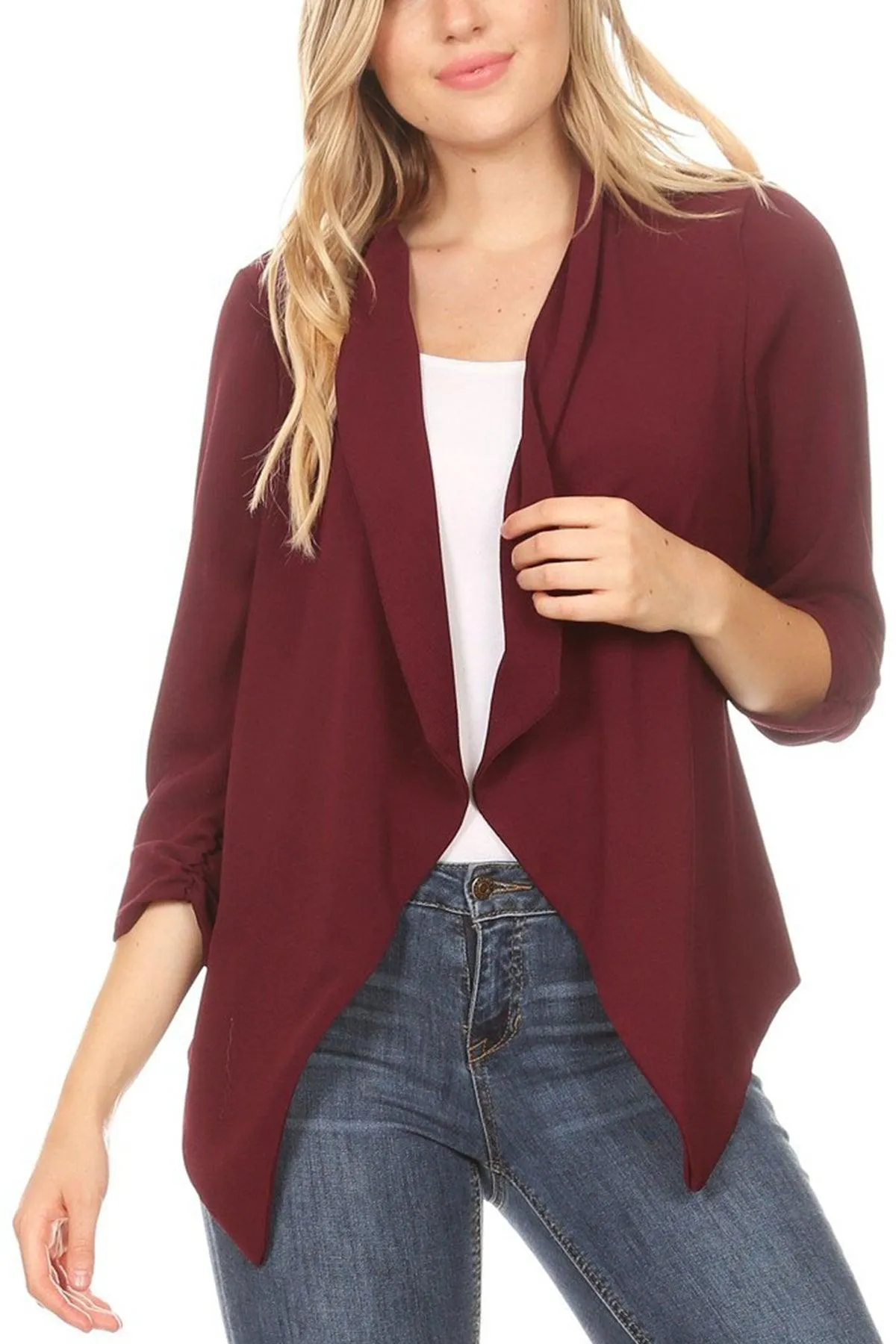 Women's Woven Casual Relaxed Fit Open Front Blazer Jacket