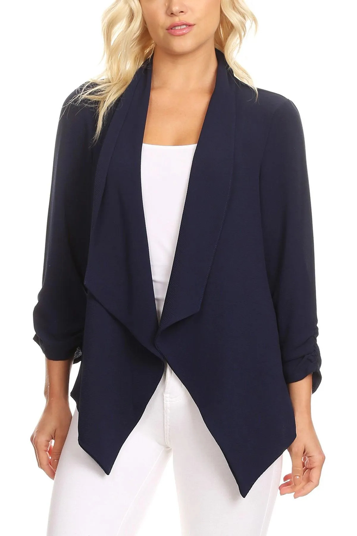 Women's Woven Casual Relaxed Fit Open Front Blazer Jacket