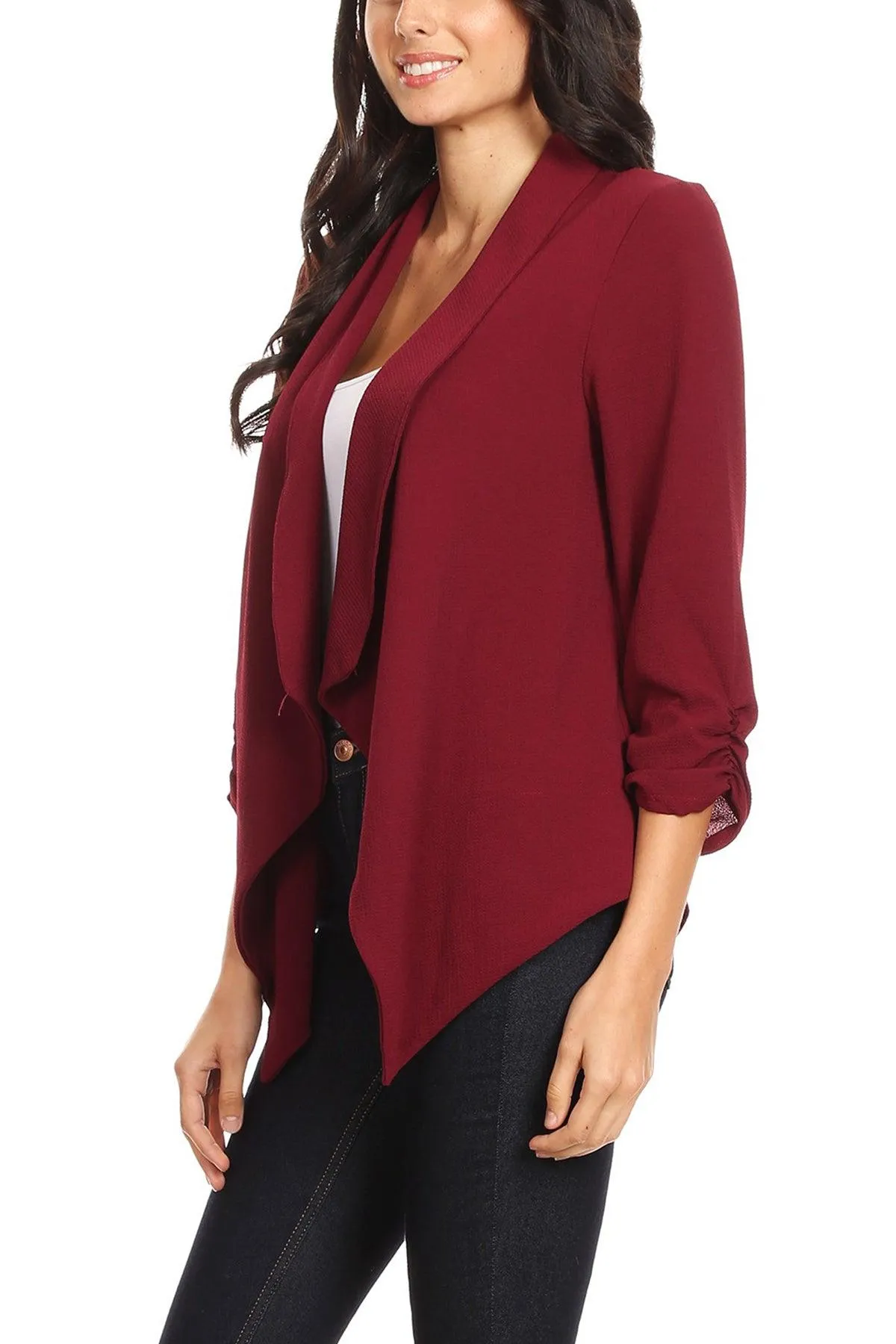 Women's Woven Casual Relaxed Fit Open Front Blazer Jacket