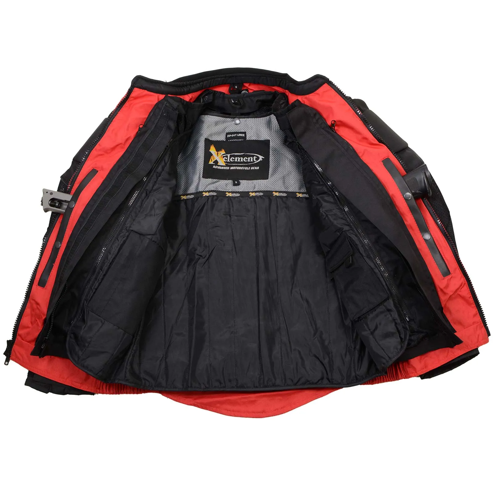 Xelement XS8161 Men's 'Venture' All Season Black with Red Tri-Tex and Mesh Motorcycle Rider Jacket with X-Armor