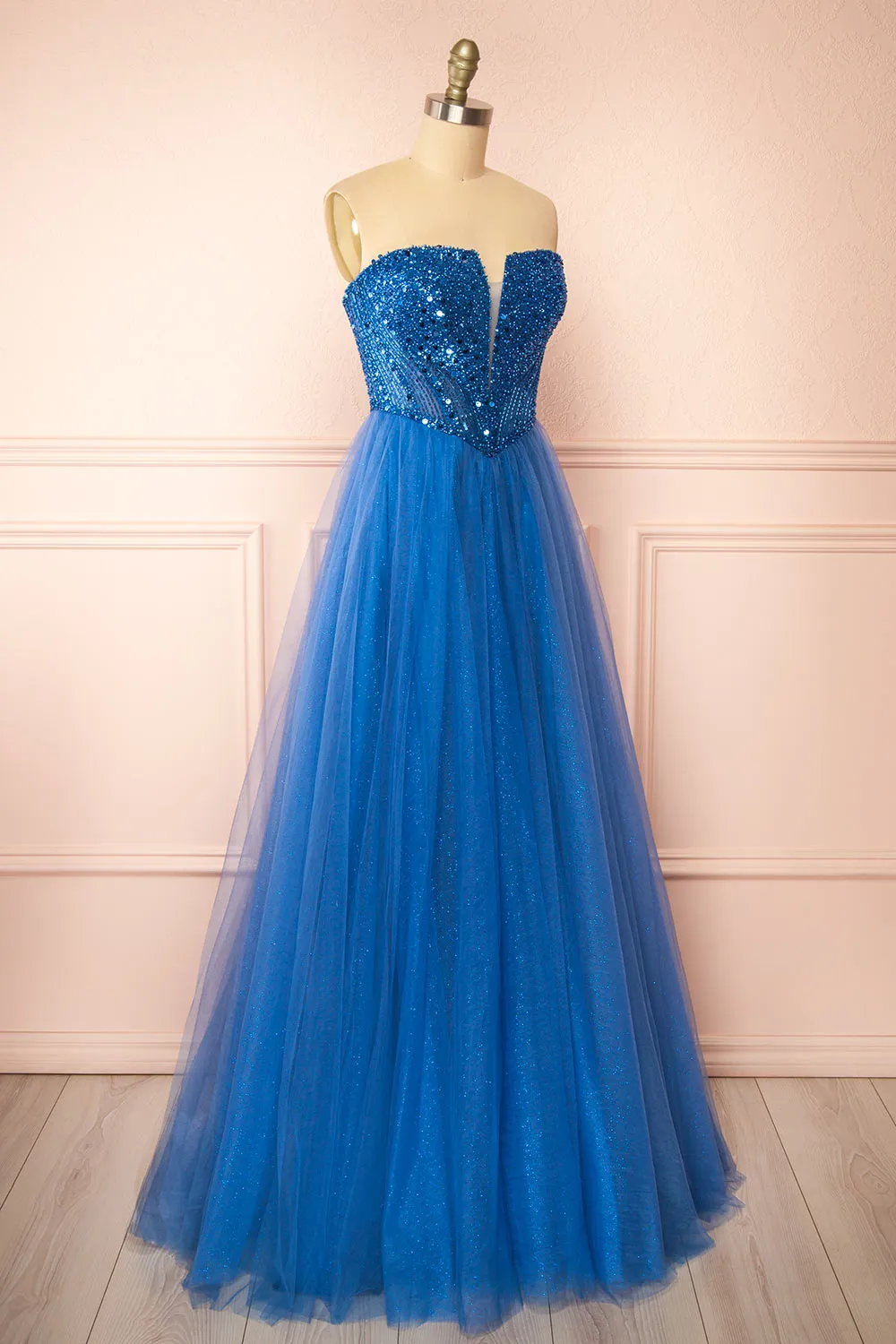 Yeji Blue | Sparkly Maxi Dress w/ Embroidered Bodice