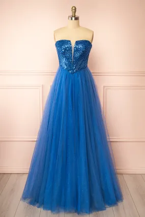 Yeji Blue | Sparkly Maxi Dress w/ Embroidered Bodice