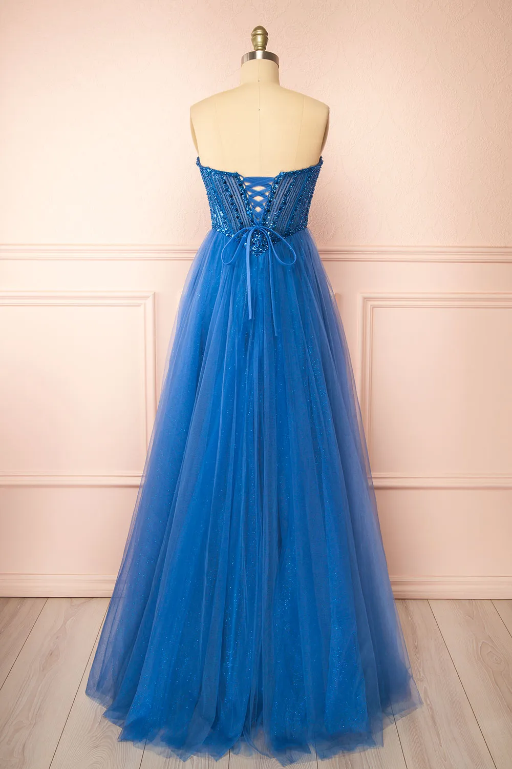 Yeji Blue | Sparkly Maxi Dress w/ Embroidered Bodice