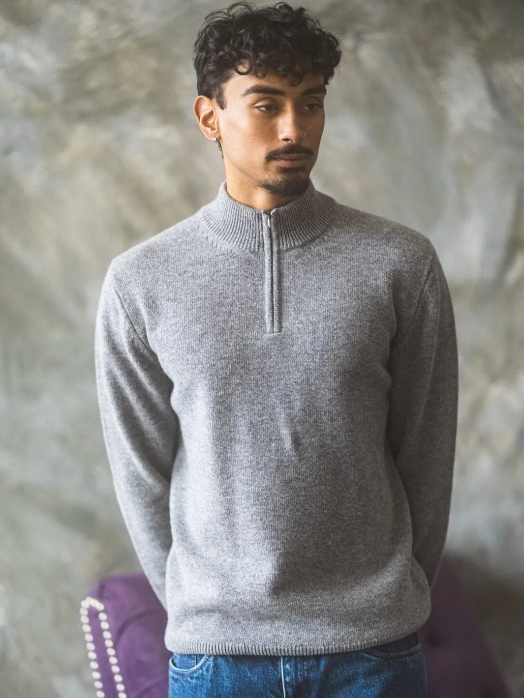 Zip Neck Sweater - Grey